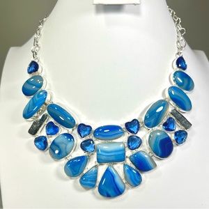 Blue Botswana Agate 925 Large Gemstone Necklace